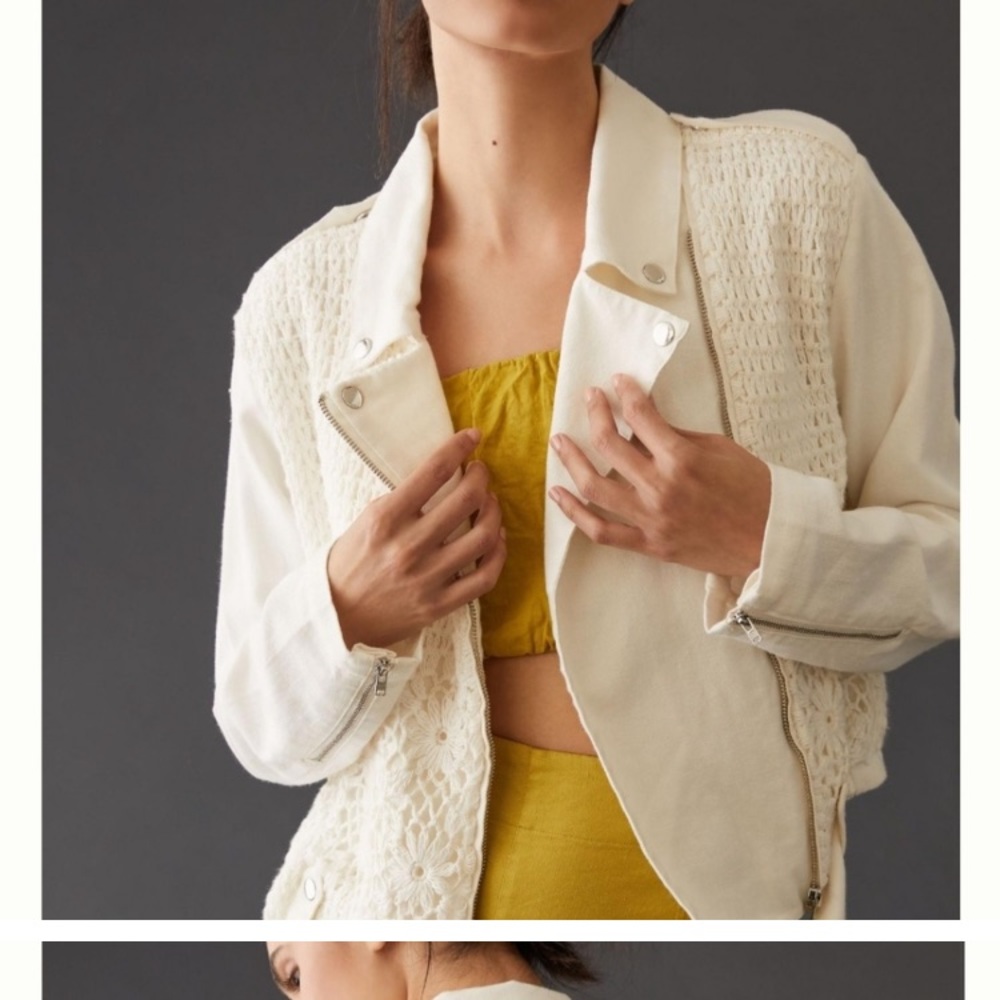 Anthropologie Crochet Canvas Moto Jacket M